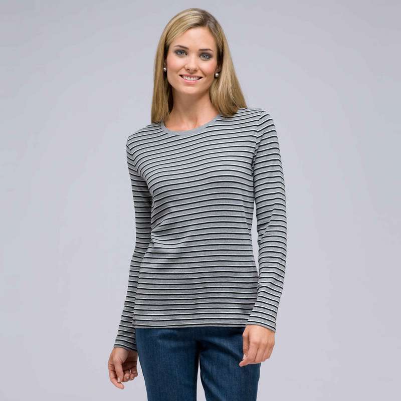 Long Sleeve Crew Neck Top, Heather Grey Multi, large image number 0