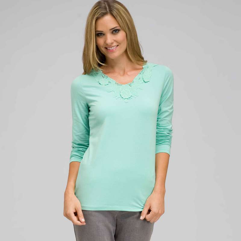 Long Sleeve V-Neck Top, Icy Mint, large image number 0