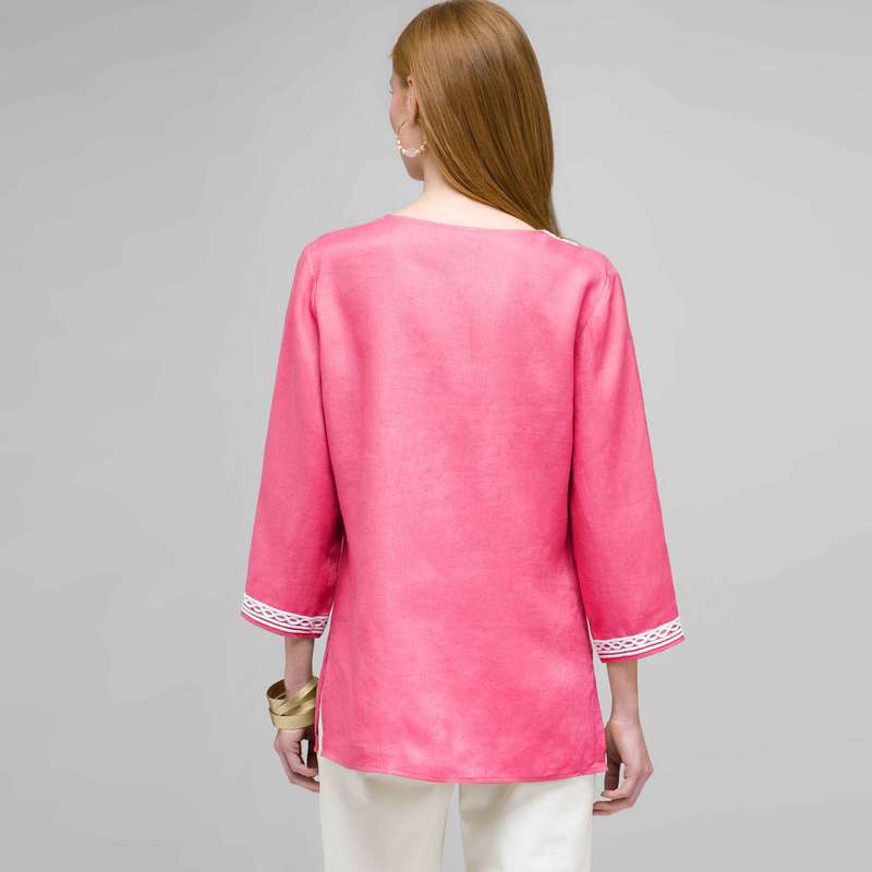 3/4 Sleeve Tunic, Hot Pink & White, large image number 1
