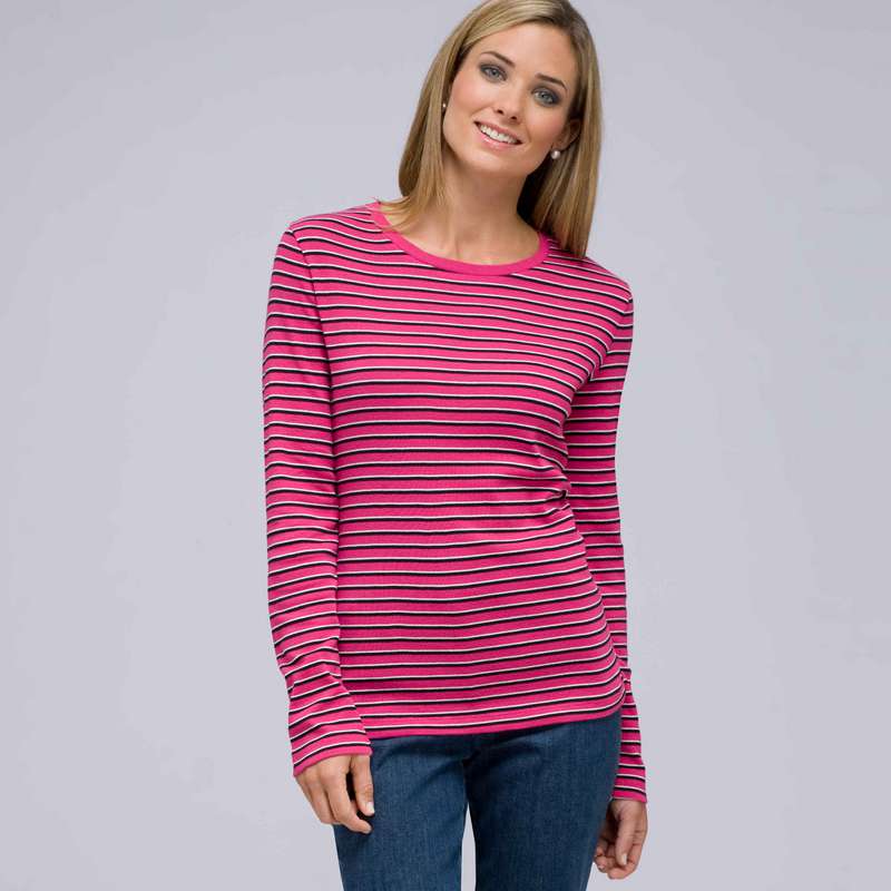 Long Sleeve Crew Neck Top, Begonia Multi, large image number 0