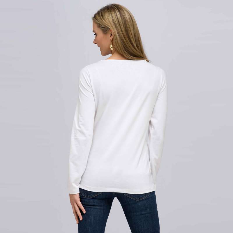 Long Sleeve V-Neck Top, White, large image number 1